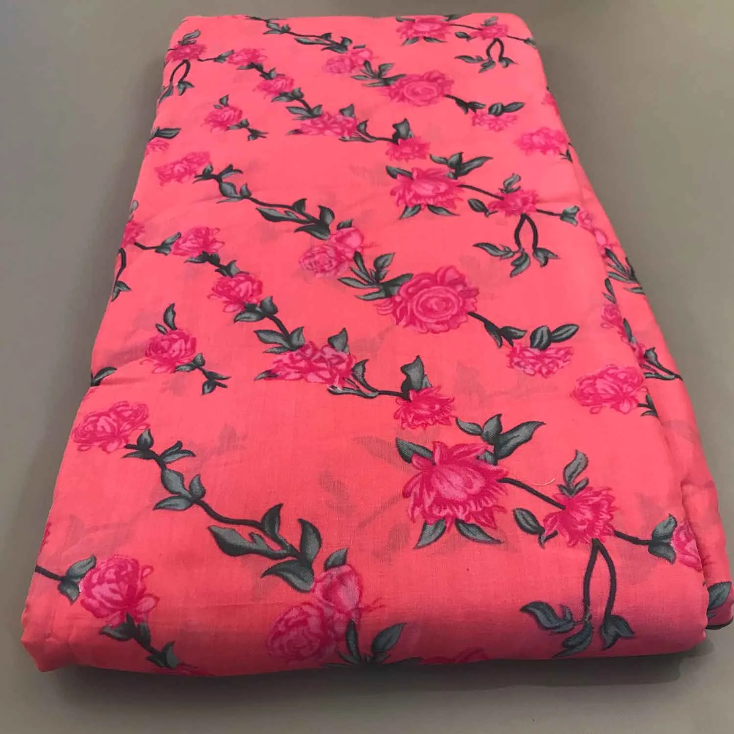 Peach Floral Muslin Silk Fabric