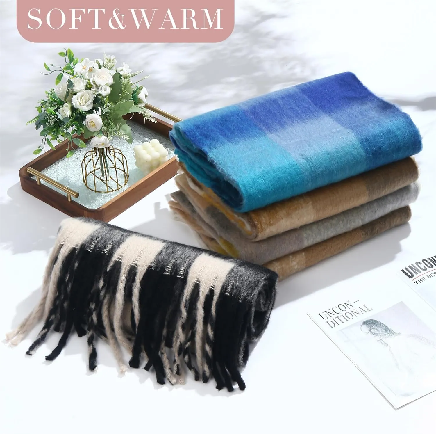 Scarf for Women Cashmere Scarves Pashmina Shawls Wraps Super Soft Classic Winter Scarfs for Evening Dresses Gifts