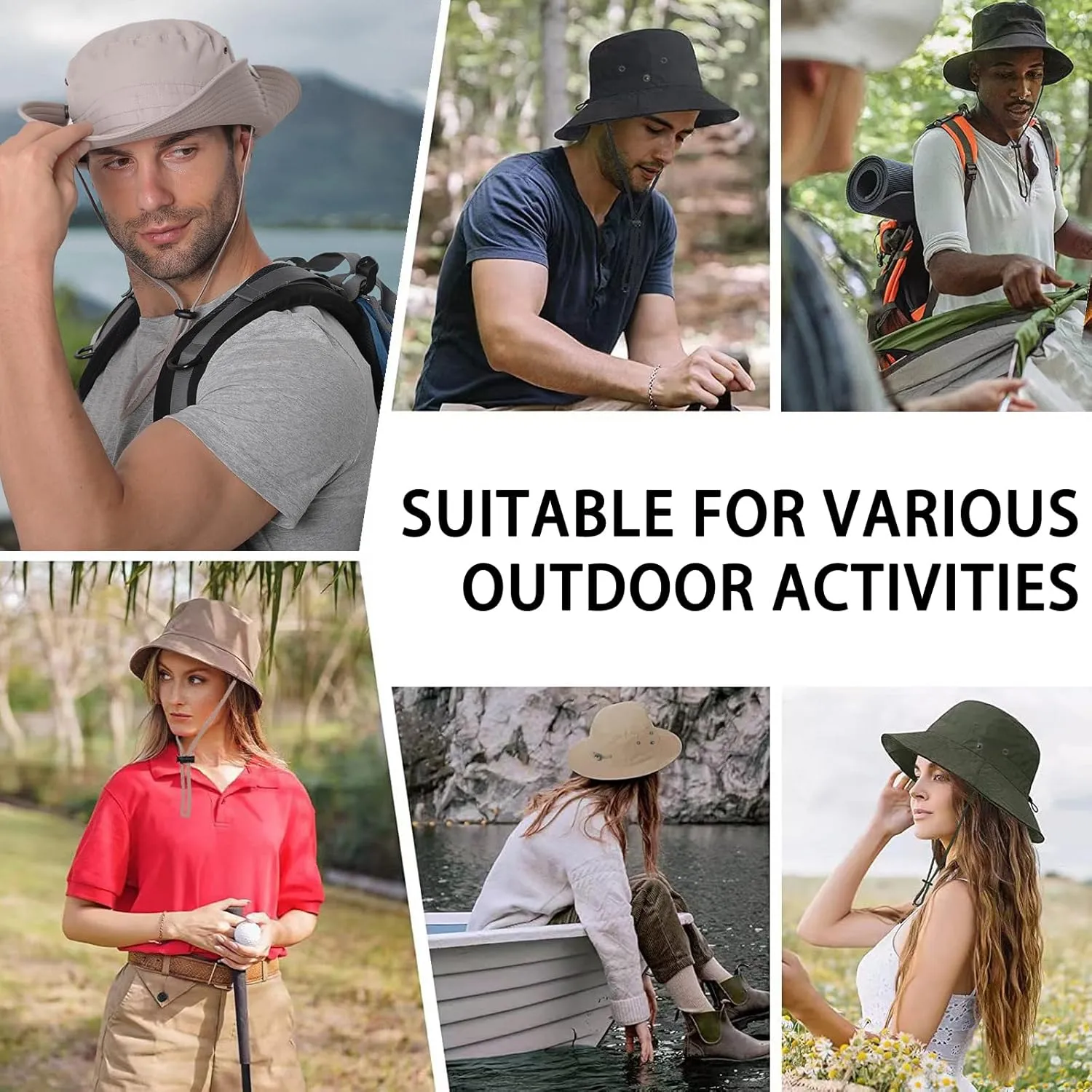 Sun Hat for Women Men UPF 50  Cowboy Hat Waterproof Wide Brim Fishing Hats with Adjustable Summer UV Protection