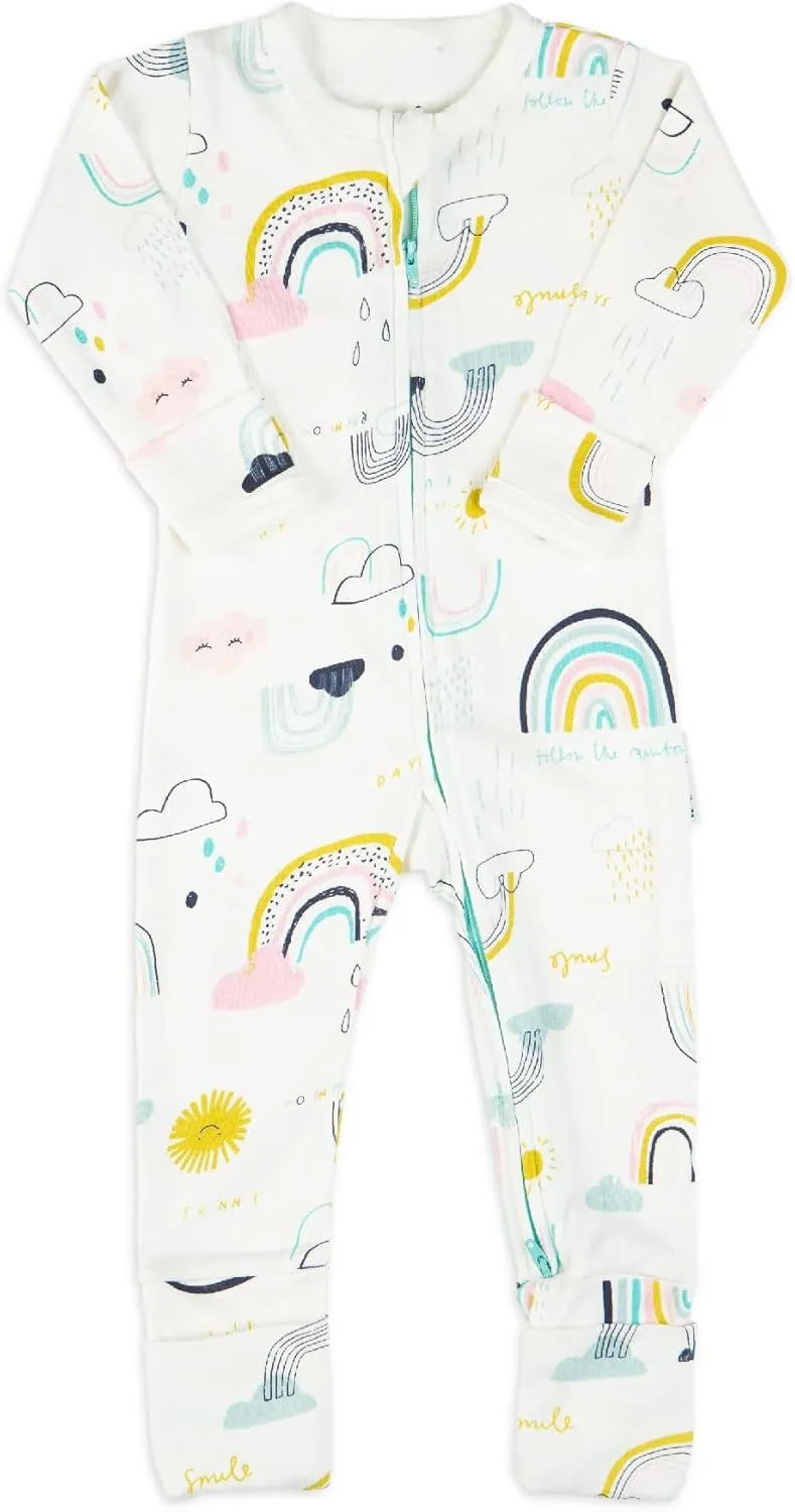 Two-Way Zip Baby Sleep and Play, Footless with Fold Over Foot Covers, 100% Cotton, Unisex Onesie Romper for Boys and Girls