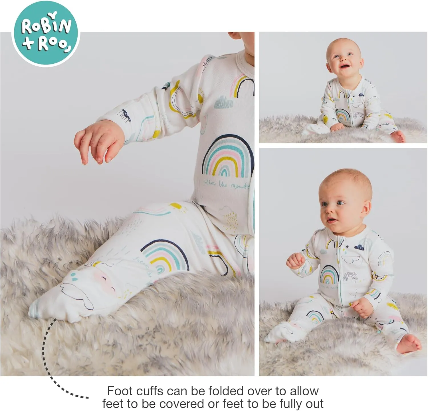 Two-Way Zip Baby Sleep and Play, Footless with Fold Over Foot Covers, 100% Cotton, Unisex Onesie Romper for Boys and Girls