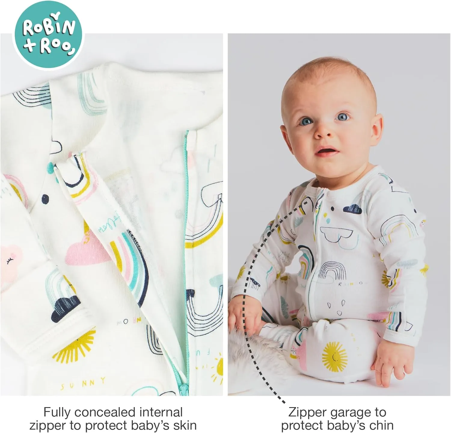 Two-Way Zip Baby Sleep and Play, Footless with Fold Over Foot Covers, 100% Cotton, Unisex Onesie Romper for Boys and Girls