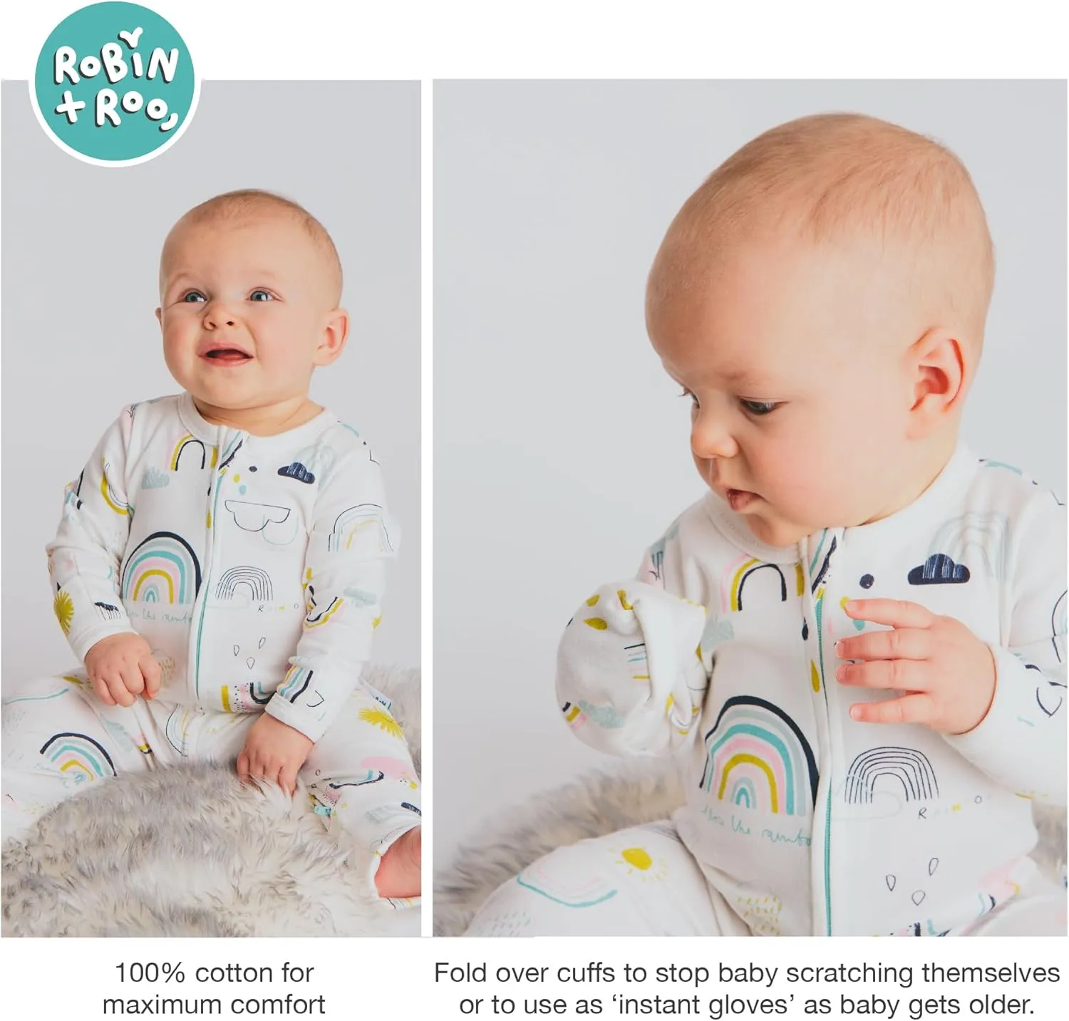 Two-Way Zip Baby Sleep and Play, Footless with Fold Over Foot Covers, 100% Cotton, Unisex Onesie Romper for Boys and Girls