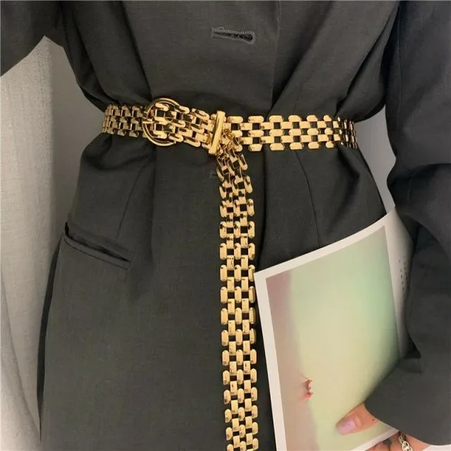 Waist Chain Elegant Silver Metal Chain Strap Pin Buckle Waist Chain