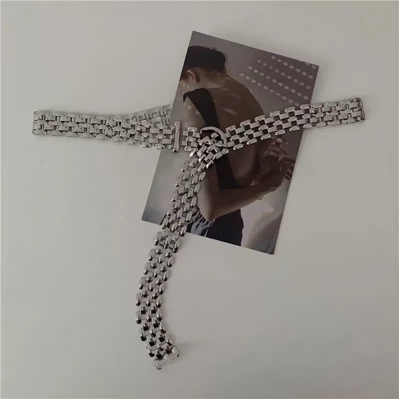 Waist Chain Elegant Silver Metal Chain Strap Pin Buckle Waist Chain