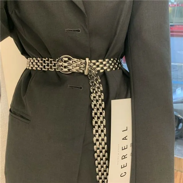 Waist Chain Elegant Silver Metal Chain Strap Pin Buckle Waist Chain