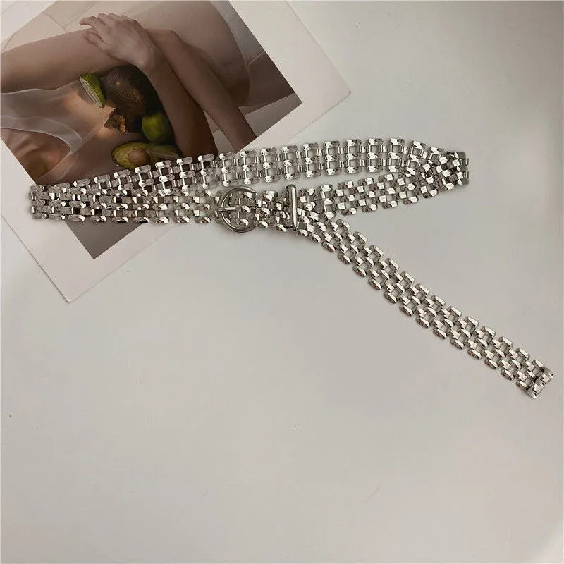 Waist Chain Elegant Silver Metal Chain Strap Pin Buckle Waist Chain