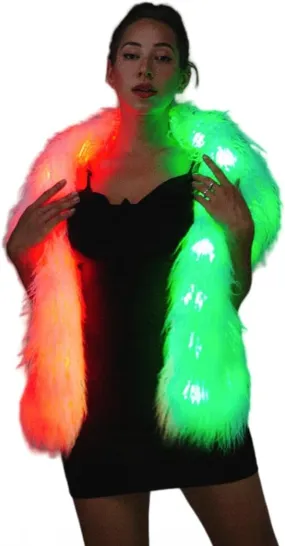 Women Glow Fur Scarves, Winter Wraps, Faux Fur Tail Shawl,with Smart LED Light Up Long Scarves 100color Christmas Rave Party