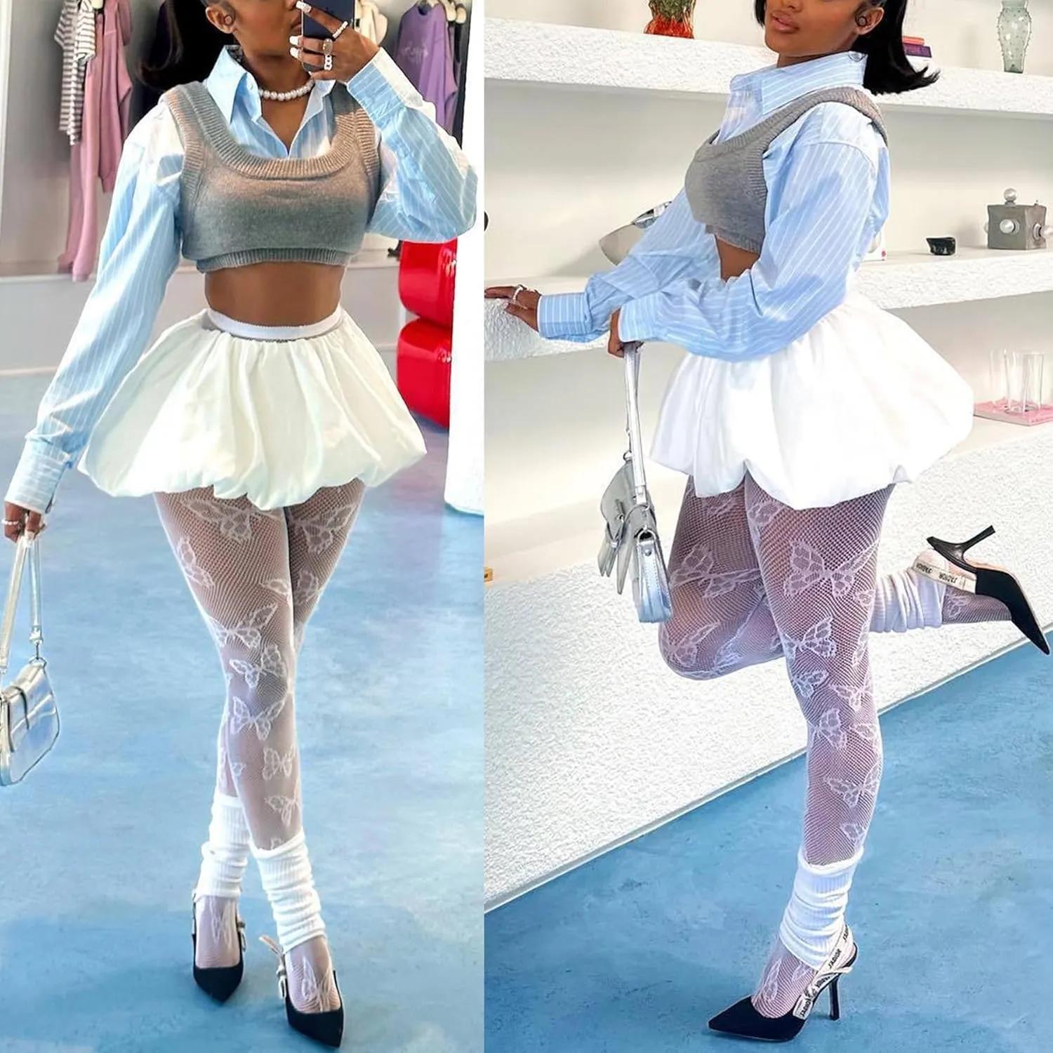 Women's Bubble Mini Skirt Y2k High Waist Puffy A-Line Ruffle Skirts Short Balloon Skirts Party Club Streetwear