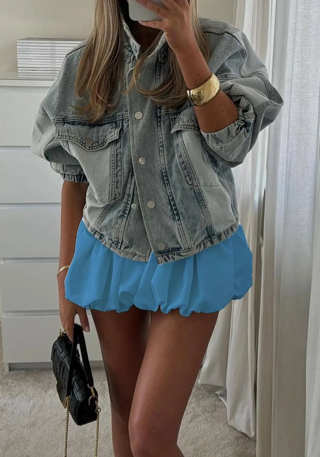 Women's Bubble Mini Skirt Y2k High Waist Puffy A-Line Ruffle Skirts Short Balloon Skirts Party Club Streetwear