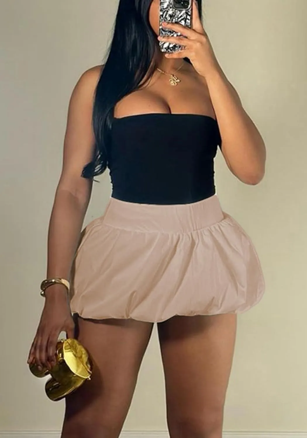 Women's Bubble Mini Skirt Y2k High Waist Puffy A-Line Ruffle Skirts Short Balloon Skirts Party Club Streetwear