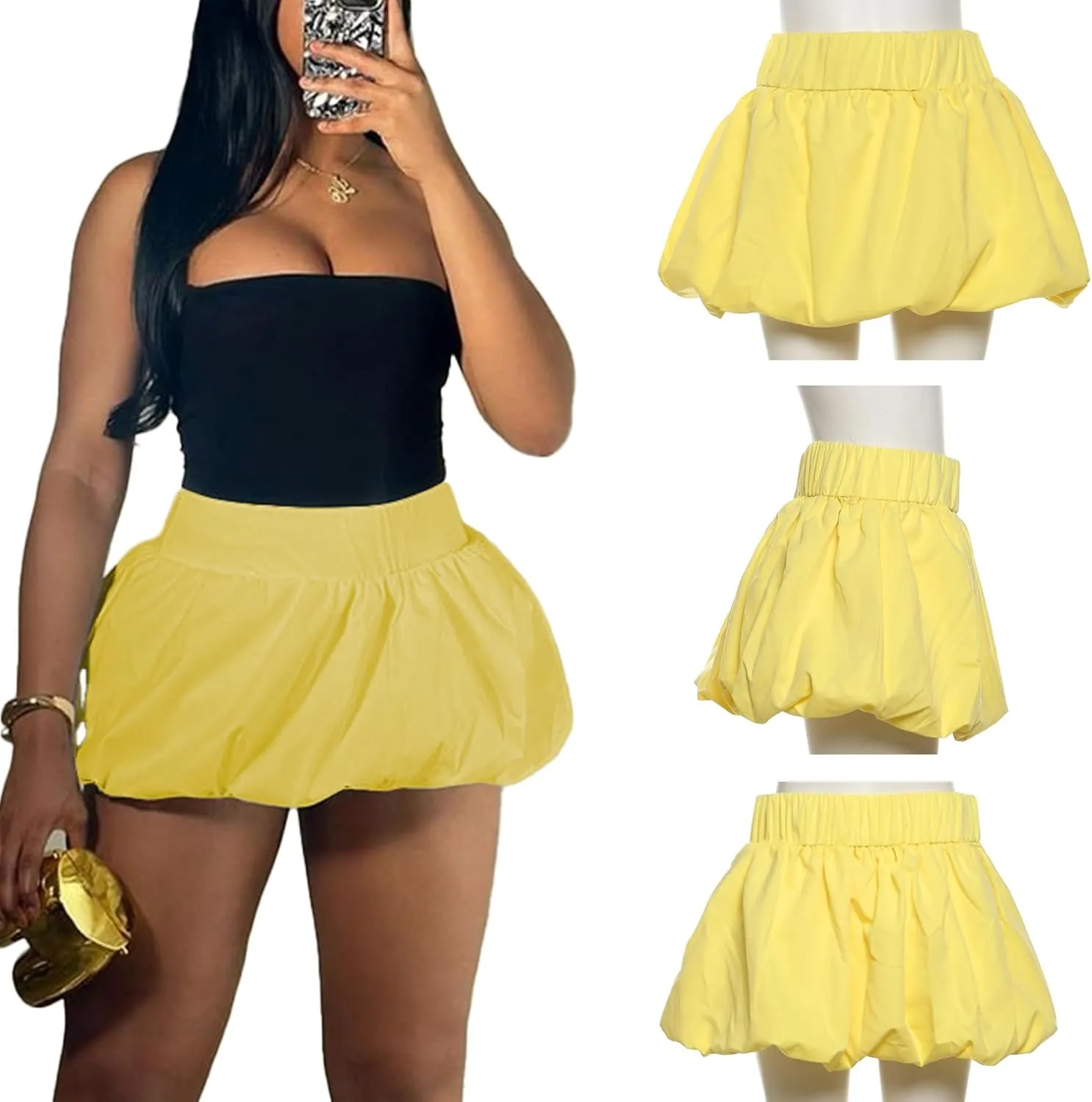 Women's Bubble Mini Skirt Y2k High Waist Puffy A-Line Ruffle Skirts Short Balloon Skirts Party Club Streetwear