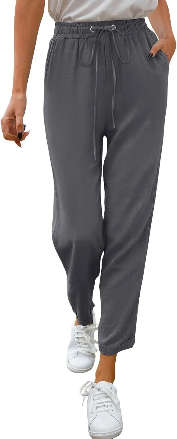 Women's Linen Summer Trousers Casual Lightweight Cotton Linen Trousers Fabric Trousers Airy Leisure Beach Trousers