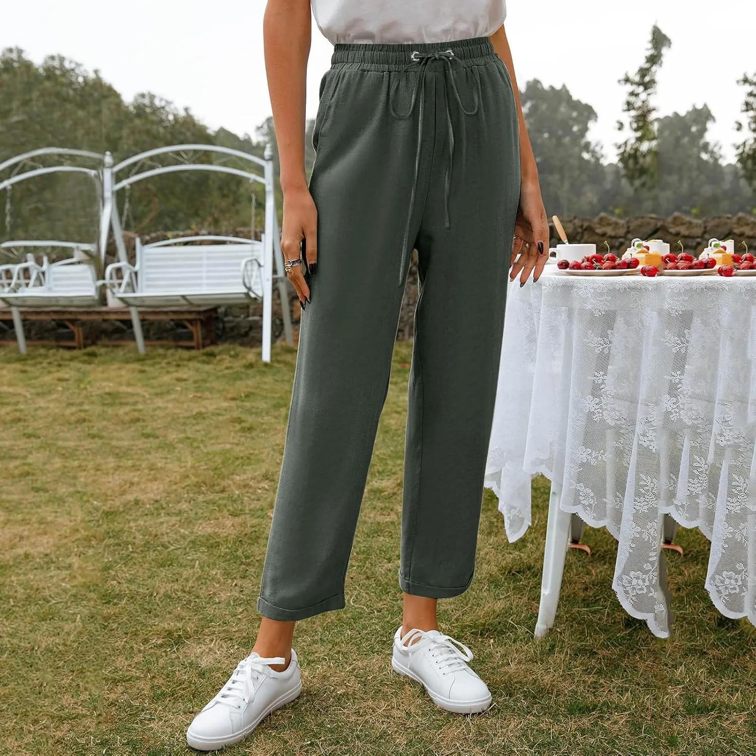 Women's Linen Summer Trousers Casual Lightweight Cotton Linen Trousers Fabric Trousers Airy Leisure Beach Trousers