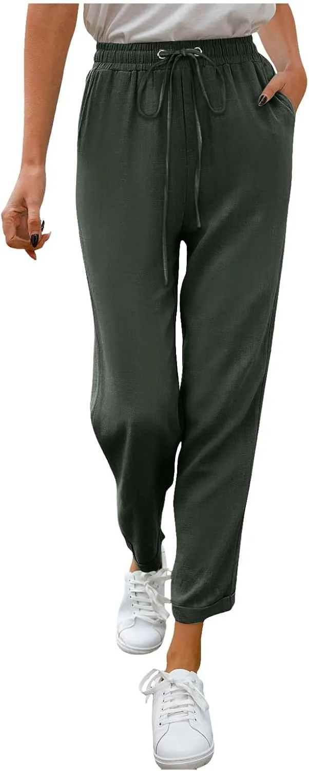 Women's Linen Summer Trousers Casual Lightweight Cotton Linen Trousers Fabric Trousers Airy Leisure Beach Trousers
