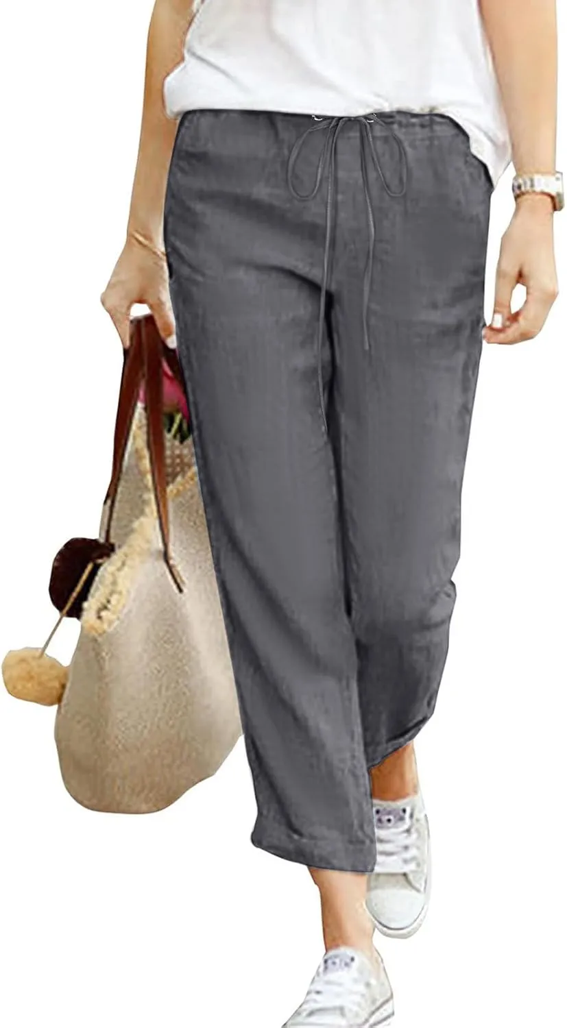 Women's Linen Summer Trousers Casual Lightweight Cotton Linen Trousers Fabric Trousers Airy Leisure Beach Trousers