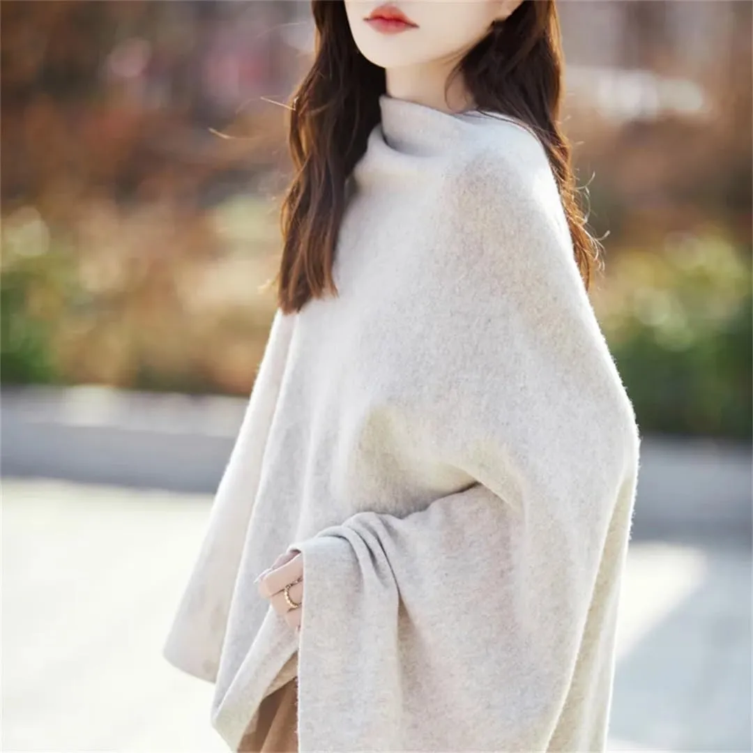 Women's Wool Knitted Casual Shawl Sweater Folded Wear Loose Pullover Scarf For All-Season