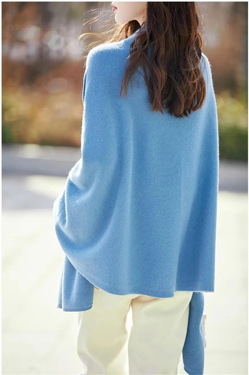 Women's Wool Knitted Casual Shawl Sweater Folded Wear Loose Pullover Scarf For All-Season