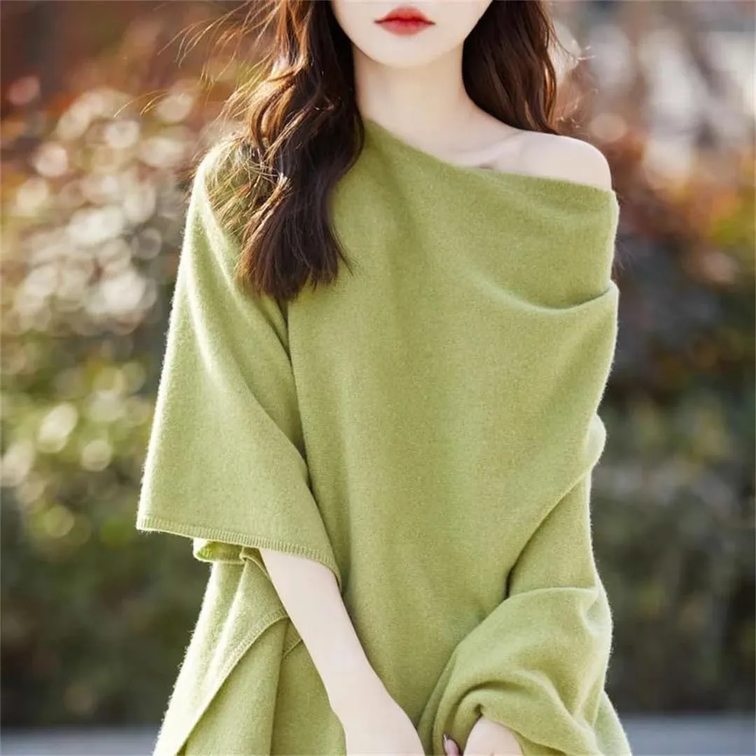 Women's Wool Knitted Casual Shawl Sweater Folded Wear Loose Pullover Scarf For All-Season