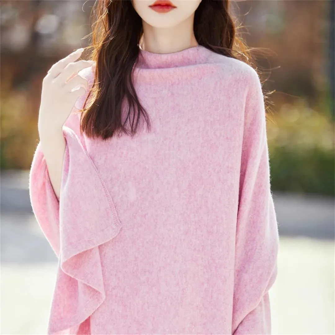 Women's Wool Knitted Casual Shawl Sweater Folded Wear Loose Pullover Scarf For All-Season